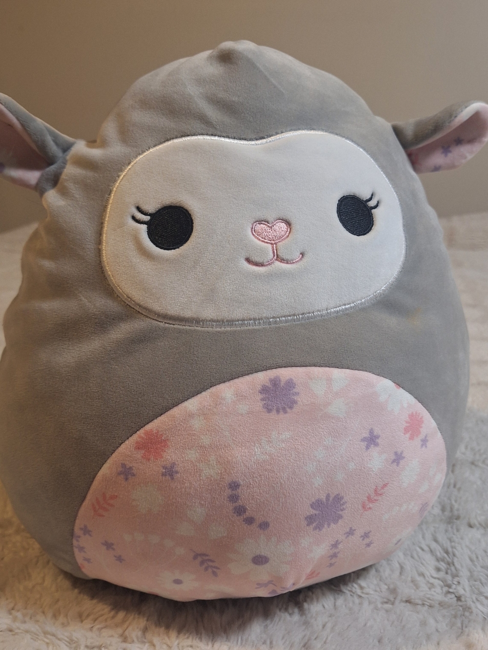 Squishmallows Gray Pink Floral Lamb Plush